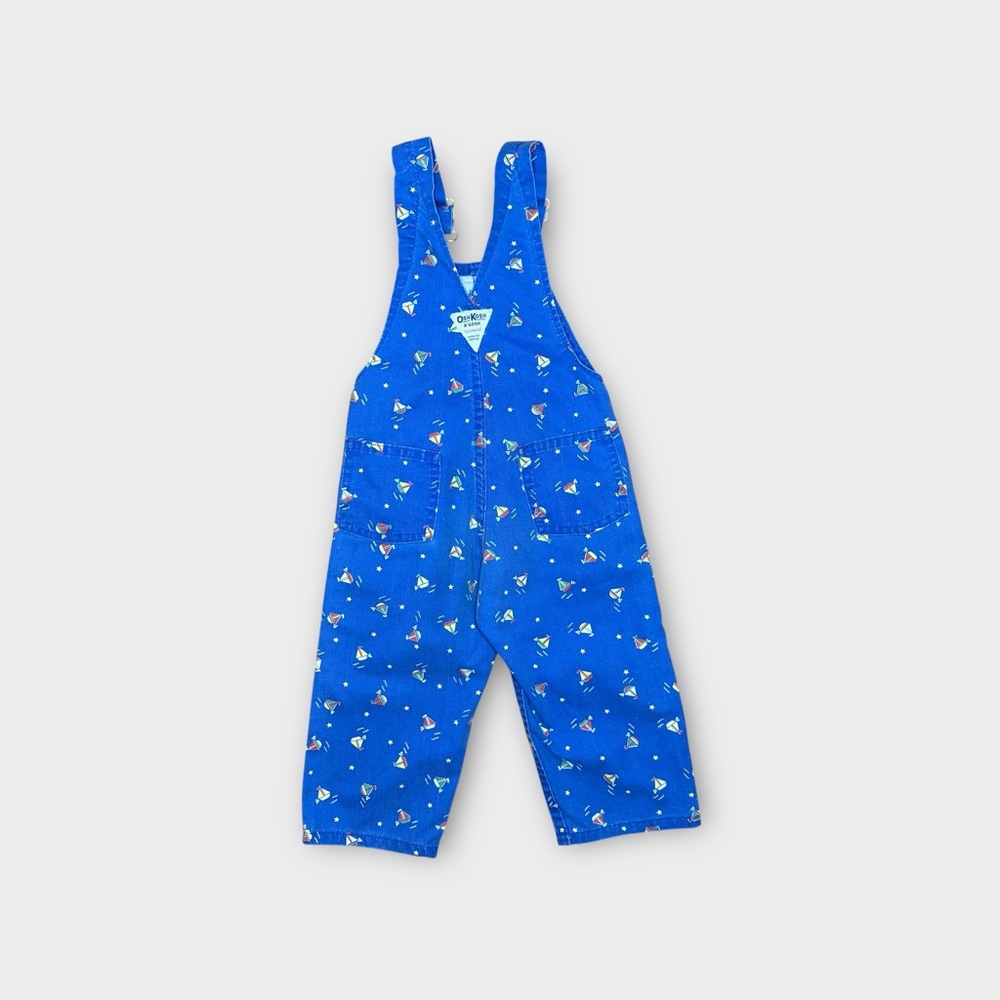 OshKosh B’gosh Vintage Boat Wave Pattern Blue Overalls - Picture 4 of 7